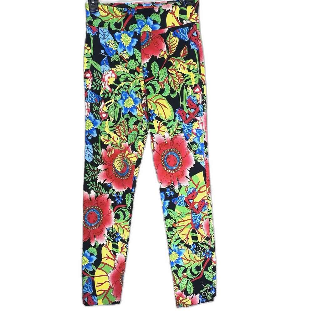 Krazy Larry Tropical Floral Pants Pull-On Flat Front Stretch Tapered Ankle Sz 2